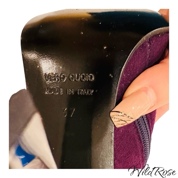 BALDININI Purple Suede w/ Rhinestones Leather Ankle Boots SZ 7 - Picture 10 of 16